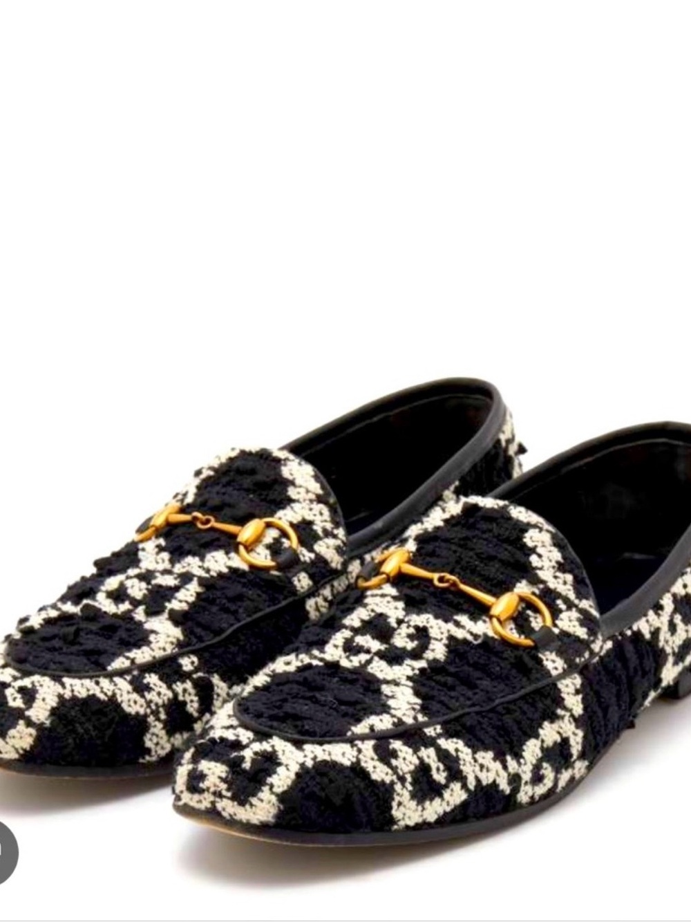 Gucci Black & Cream Tweed Logo Horse-bit Loafers Women’s Sz 40.5